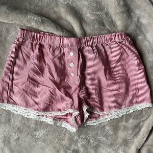 White Fox Boutique Striped Red Lace-Trimmed boxer shorts size small